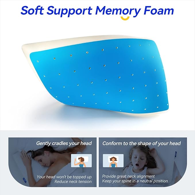 inight Stomach Sleeper Pillows, Thin Memory Foam Pillow, Flat Cooling Gel Pillow for Sleeping Travel with Adjustable Layer-2.75/1.97 inches, Washable Cover, Standard Size with Oeko-TEX & CertiPUR-US