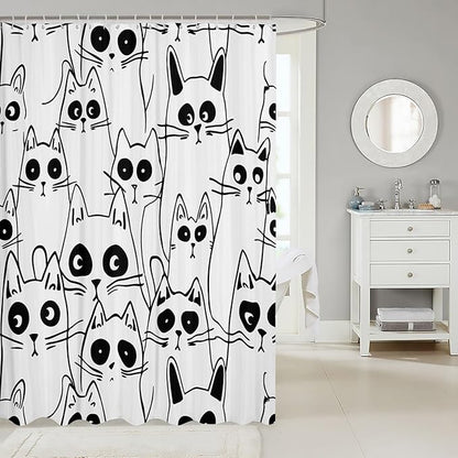 Feelyou Cat Bathroom Shower Curtain Set Cute Cat Bath Curtain for Kids Boys Girls Cartoon Cat Shower Curtain Kids Cat Kids Bathroom Accessories 72"x72"