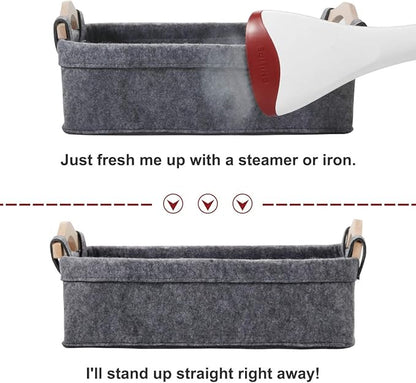 Small Storage Basket Soft Felt Collapsible Baskets Storage Bins for Cellphone Earphone Chargers Cables Make Up Shelf Fabric Drawers Storage Baskets Cute Storage Baskets Light Gray