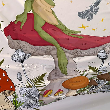 AILONEN Frog Mushroom Shower Curtain Cartoon Animal Wildlife Red Mushroom Boho Aesthetic Minimalist Modern Art Bathroom Decor 72" W*72" H Shower Curtains with 12 Hooks