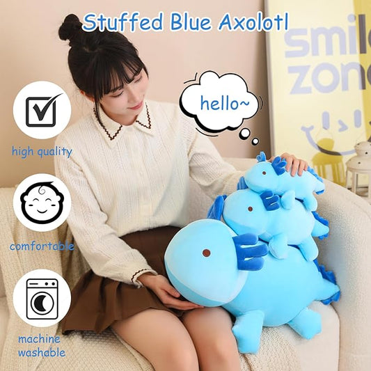 SQEQE Weighted Axolotl Plush Toy, Blue Axolotl Stuffed Animals Cute Axolotl Plush Pillow, Kawaii Weighted Stuffed Animals Gifts for Girls & Boys Age 3-12 (9.8" | 0.8 lbs, Blue Axolotl)