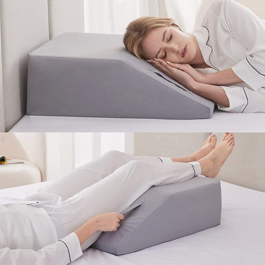 Leg Elevation Pillows for Sleeping, Memory Foam Wedge Pillow for Legs, Knee Wedge Pillow for After Surgery, Swelling, Back Pain and Circulation, Non-Slip Bottom, Removable Cover (6 Inch)