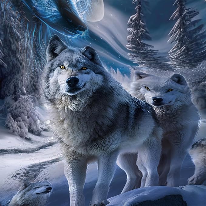 AILONEN Boys Snow Wolf Shower Curtain for Bathroom Decor,3D Night Galaxy Starry Wolf Decor Bath Curtain 60" W*72" H Polyester Fabric Waterproof Bathroom Curtain with 12 Hooks