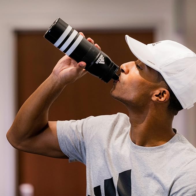 adidas unisex adult 750 Ml (28 Oz) Stadium Refillable Plastic sports water bottles, Black/White, One Size US