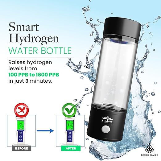 Portable Hydrogen Water Bottle, Hydrogen Generator 420 ML, SPEM Technology, 2000+ PPB, Purification Membrane, Improve Water in 3 Minutes, 2 in 1 Hydrogen Water and Mineral Water Electrolysis
