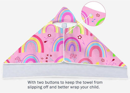 Rainbow Hooded Beach Towel for Kids Girls, Cute Unicorn Bath Towel with Hood, Pink Magic Rainbow Microfiber Super Absorbent Soft Poncho Bathrobe for Swin Pool 30”x50”