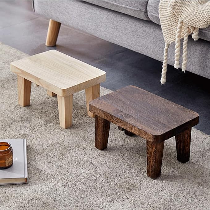 Tung Wood Stepstool with Non-Slip Rubber Footpads for Small Stepstool in Bedroom, Kitchen, Bathroom, Load Capacity Up to 300 lbs, Rugged and Durable, No Assembly Required