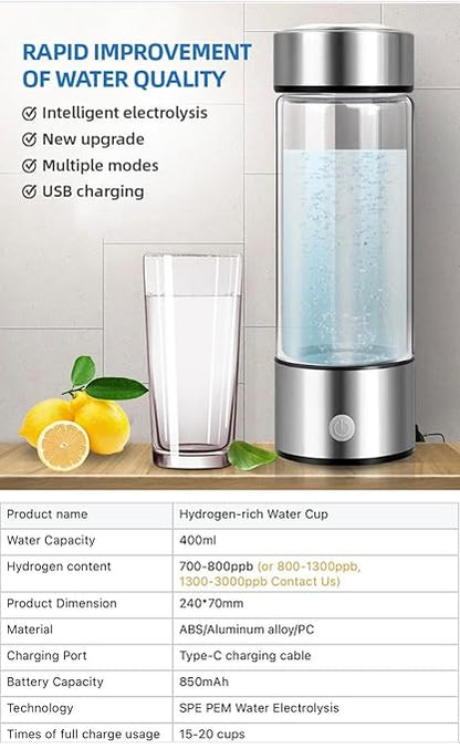 Hydrogen Water Bottles 2024, Portable Hydeogen Water Bottle Generator, Ion Water Bottle Improve Water Quality in 3 Minute, Water Ionizer Machine Suitable for Travel, Office and Helalth Cup for Home