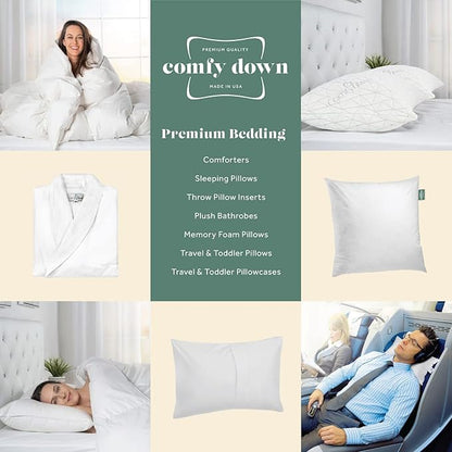 ComfyDown 50/50 Down Feather Blend ComfyDream Bed Pillow for Sleeping, Egyptian Cotton Cover, Made in USA, Twin Size