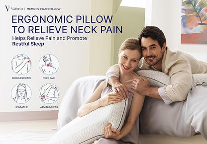 Vaverto King Size Gel Memory Foam Pillow: Ventilated, Orthopedic, Contoured Support, Cooling Design with Viscose Made from Bamboo Cover - Dorm Room Essential
