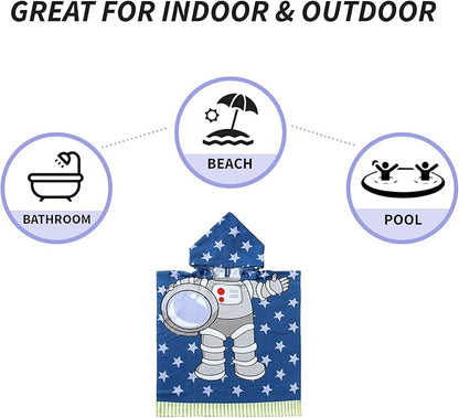 NovForth Kids Beach Towel for Boys Girls, Astronaut Hooded Bath Towel Wrap, Toddler Pool Towel with Hood
