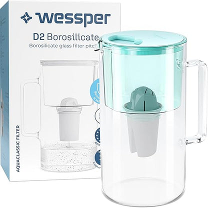 D2 Borosilicate Mint Glass Water Filter Pitcher Crystal Clear Hydration 8-Cup Capacity | 2in1 Water Purifier Pitcher and Stylish Water Carafe | Efficient Filtration for Pure, Refreshing Water