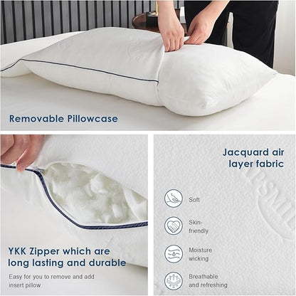 APSMILE Shredded Memory Foam Pillows King Size Set of 2, Adjustable Luxury Cooling Pillows for Neck Pain, Hotel Firm Bed Pillows for Sleeping, Essentials for Side/Back Sleeper (White,18"x34")