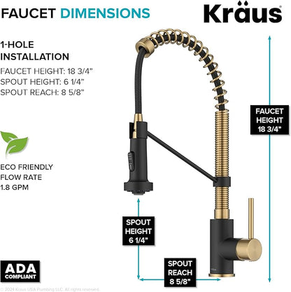 KRAUS Bolden Commercial Style Pull-Down Single Handle 18-Inch Kitchen Faucet in Brushed Brass/Matte Black, KPF-1610BBMB