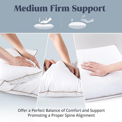 puredown® Goose Feathers Down Pillows Queen Size Set of 2 - Made in USA Soft Fluffy Hotel Pillow, 100% Cotton Cover, Luxury Medium Firm Bed Pillows for Back, Stomach or Side Sleeper.