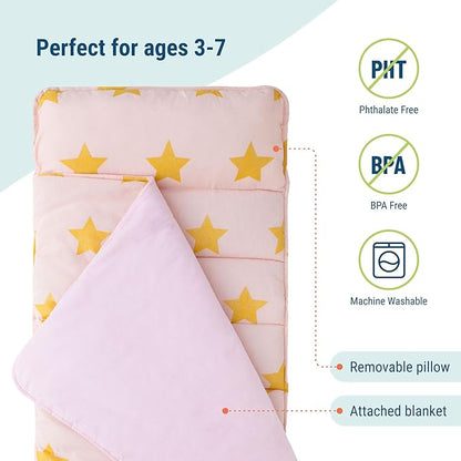 Wildkin Original Nap Mat with Reusable Pillow for Boys & Girls, Ideal for Sleepovers, Equipped with Hook & Loop Fastener, Made from Cotton Blend Materials - Nap Mat for Kids