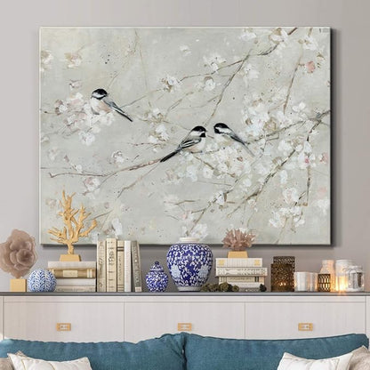 Renditions Gallery Canvas Nature Wall Art Modern Decorations Paintings Elegant Little Birds Glam Romantic Abstract Botanical Artwork Prints for Bedroom Office Kitchen - 32"x48" LT33