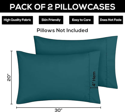 Utopia Bedding Queen Pillow Cases - 2 Pack - Envelope Closure - Soft Brushed Microfiber Fabric - Shrinkage and Fade Resistant Pillow Covers 20 X 30 Inches (Queen, Teal)