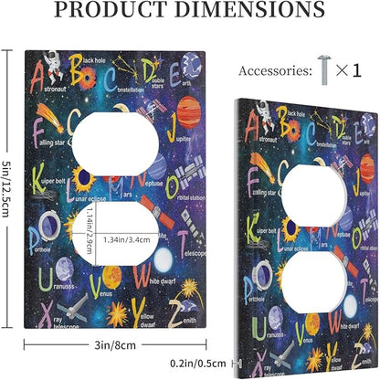ABC Outer Space 1 Gang Outlet Plate Covers Decorative Single Duplex Wall Plate Alphabet Galaxy Electrical Receptacle Light Switch Cover Art Faceplate Switchplate for Kidroom Boyroom Livingroom Decor