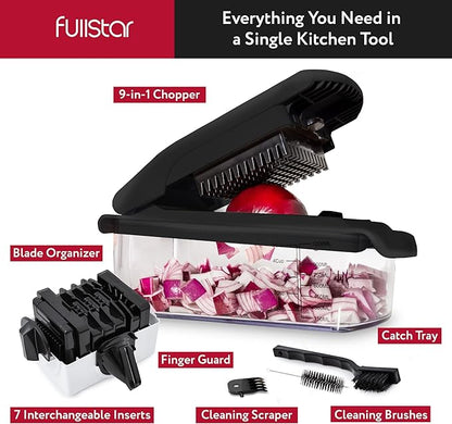Fullstar Vegetable Chopper - Food Chopper - Onion Chopper - Vegetable Slicer & Spiralizer - Veggie Chopper with Container - Kitchen Gadgets - Home Essentials - Kitchen Accessories (9 in 1, Black)