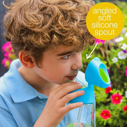 b.box Tritan Drink Bottle for Kids Toddlers, Water Bottle w/Flip Straw and Spill Proof Lid, Cool Modern Child Friendly Design, Best for After Sippy Cup, BPA Free Plastic, 15oz, Ocean Breeze