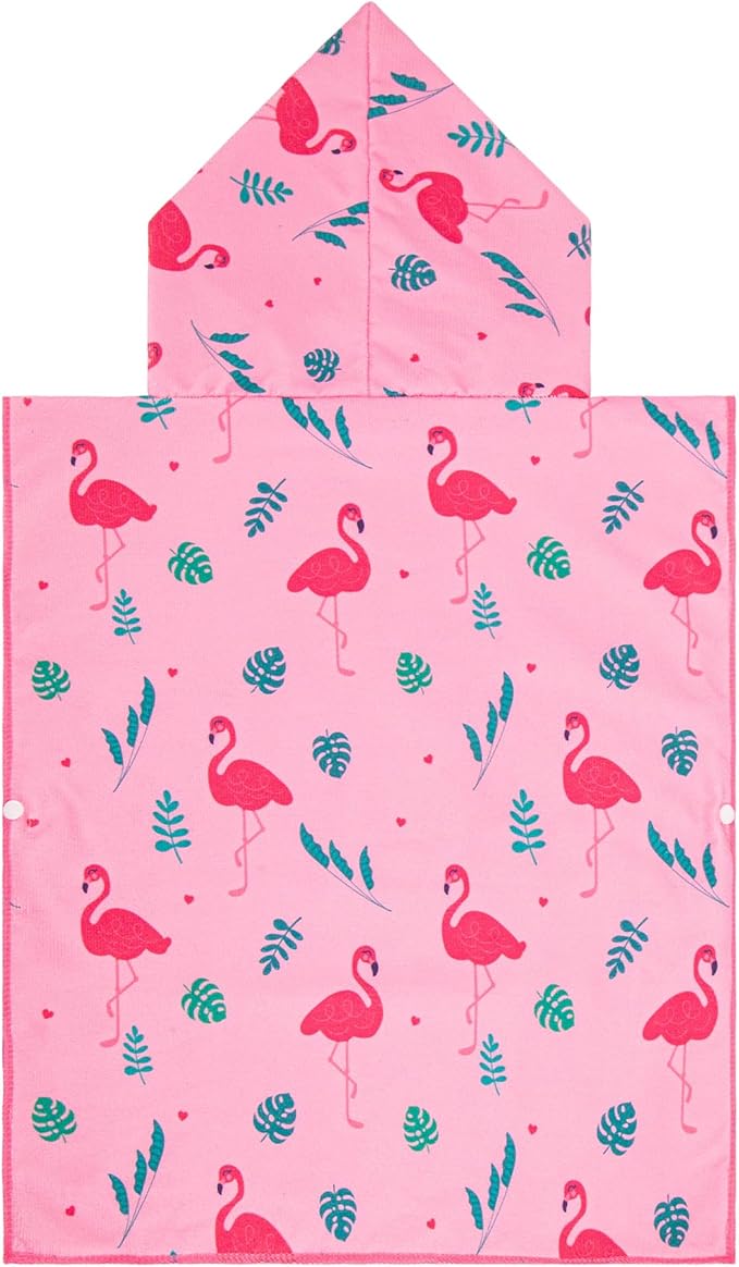 MissShorthair Kids Toddler Poncho Towels, Hooded Beach Towel for Girl&Boy, Surf Poncho Swim Changing Robe Microfiber Bath Towel for 4-6 Years Flamingo