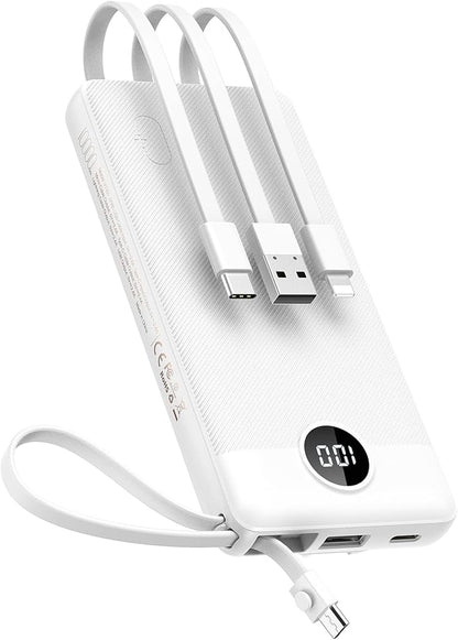 VEEKTOMX Portable Charger with Built-in Cables - 10000mAh Power Bank for iPhone - Slim Fast Charge USB C Battery Pack - Small Travel Essentials Powerbank, Compatible with iPhone, Samsung, Android, etc