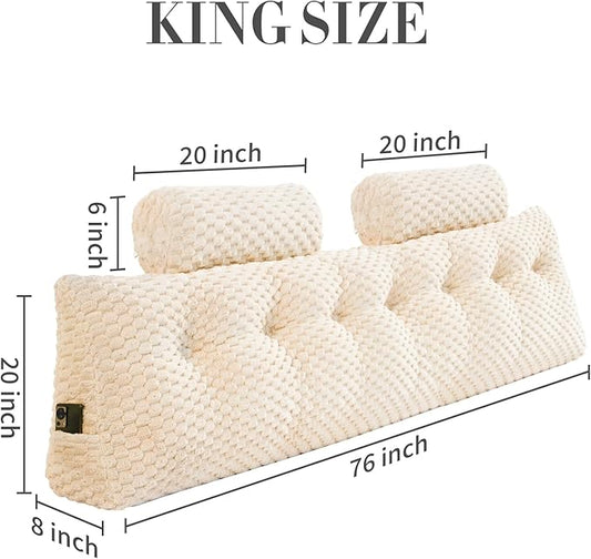 Wedge Headboard Pillow - Bed Wedge Pillow for Headboard Triangular Headboard Pillow with Neck Roll Pillow-Large Bolster Pillow for Sitting in Bed Backrest Positioning Support (Beige,76x8x20 Inches)