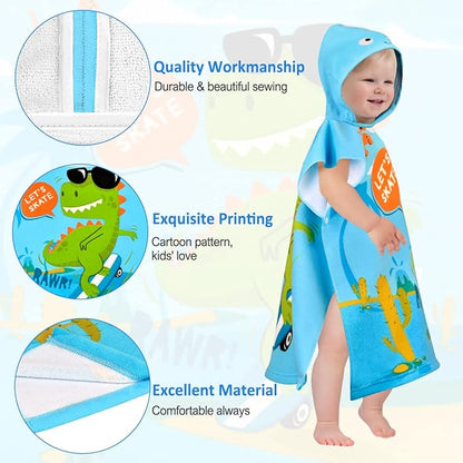 HUANLANG Kids Hooded Beach Towel for Boys Girls,Bath Pool Beach Poncho Towels Super Soft & Absorbent Cotton Towel Childrens Dinosaur Beach Towels for Toddler 0-7 Years Old