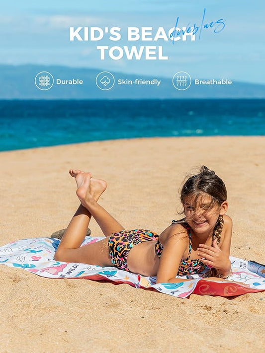 Kids Beach Towels 2 Pack 60''x30'', Quick Dry, Sand Free, Compact, Lightweight, Absorbent, Girls & Boys Large Microfiber Towels Gifts for Pool, Swim, Cruise Essentials