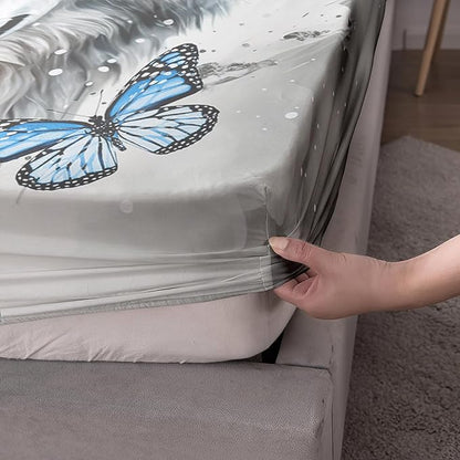 AILONEN Wolf Fitted Sheet Set Queen Size Tie Dye Wolf Sheet Set for Boys Girls,Animal Wolf Wildlife Bed Sheet with 2 Pillowcases,3 Pieces Watercolor Wolf Print Bed Sheet Set