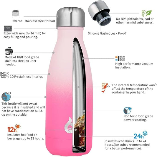 BJPKPK 12oz Water Bottles Stainless Steel Insulated Water Bottle Keep Cold And Hot Dishwasher Safe,Cherry Blossom