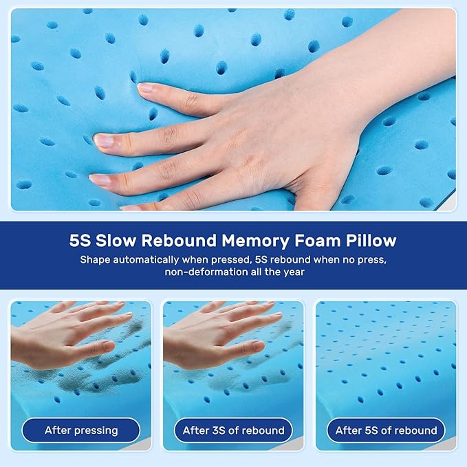Neck Pillow Memory Foam pillows - Cooling Neck Support Pillow for Pain Relief, Ergonomic Cervical Pillow for Sleeping, Orthopedic Contour Bed Pillow for Side Back Stomach Sleepers-Blue