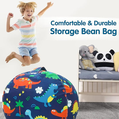 Lukeight Stuffed Animal Storage Bean Bag Chair Cover for Kids, Dinosaur Zipper Beanbag Chair Cover for Organizing Toddler and Kids' Rooms Plush Toys (Dinosaur, Large)