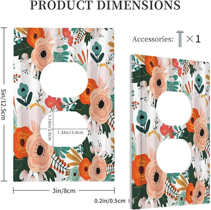 Rustic Floral Boho Colorful Flower Single Duplex Wall Plate Covers Light Switch Cover 1 Gang Outlet Plate Decorative Switchplate Covers Electrical Faceplate for Farmhouse Bathroom Bedroom Kitchen