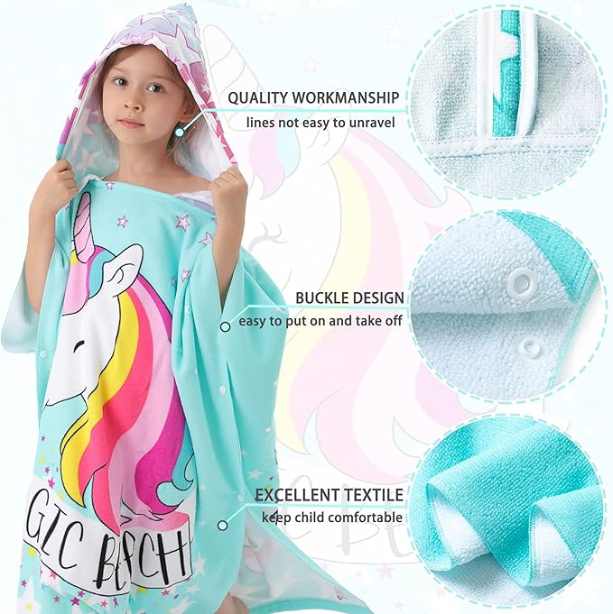 NovForth Unicorn Bath Towel for Toddler Boys, Pool Hooded Towel for Kids, Hooded Bath Beach Towel Poncho for Bath/Pool/Beach Swim Cover