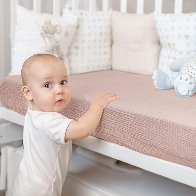 Lulumoon Muslin Crib Sheet Fitted Crib Mattress Sheet for Boys and Girls, 28"x 52" Sand