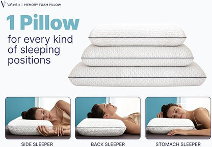 Vaverto King Size Gel Memory Foam Pillow: Ventilated, Orthopedic, Contoured Support, Cooling Design with Viscose Made from Bamboo Cover - Dorm Room Essential