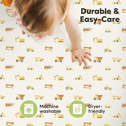 2-Pack Mini Crib Sheets Fitted, Pack and Play Sheets - Organic Cotton Pack N Play Sheets for Pack and Play Mattress, Playard Baby Crib Sheets, Jersey Crib Sheets Neutral for Boys, Girls (Construction)