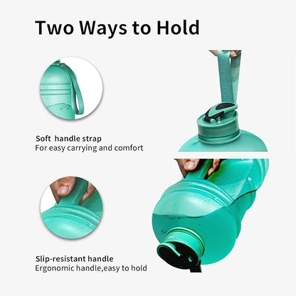 TOOFEEL 2.2 Liter 74 oz Reusable Clear Water Bottles - 100% Leak Proof BPA Free Water Bottle that Tracks Water Intake with Visible Volume Water Jugs for Sports Bottle (Clear Matte Green Water Bottle)