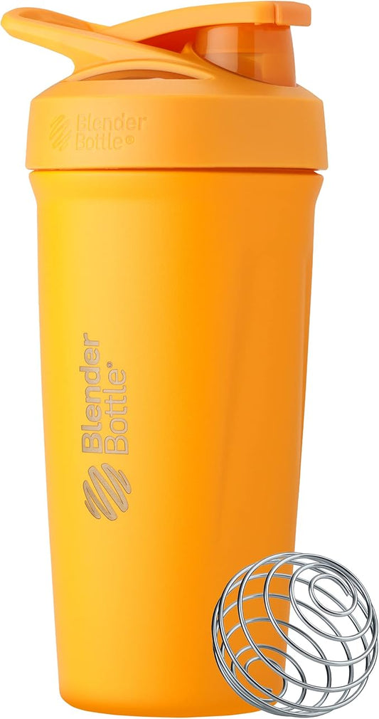 BlenderBottle Strada Shaker Cup Insulated Stainless Steel Water Bottle with Wire Whisk, 24-Ounce, Mango
