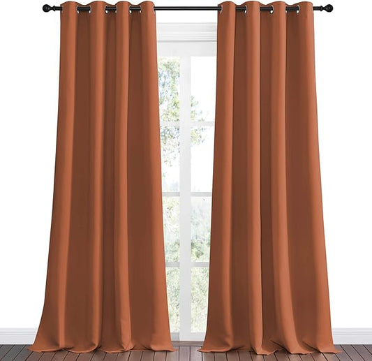 NICETOWN Halloween Burnt Orange Blackout Curtains for Sliding Door, 55 by 108, 2 Pieces, Blocking Out Sunlight Window Treatment Modern Design Grommet Curtain Panels for Dining Room