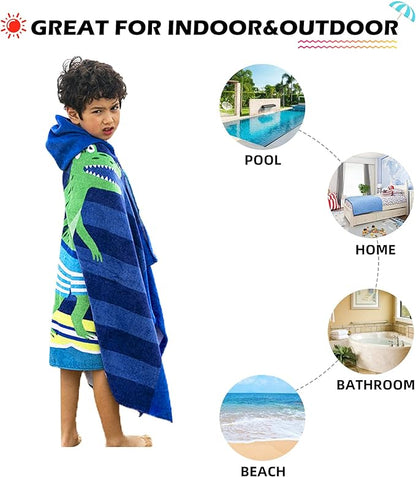 BANGSAUR Kids Hooded Beach Bath Towels, 100% Cotton 50"x30" Wrap Bathrobe, Toddlers Boys 3-12 Years Coverup Towel Surfing Crocodile