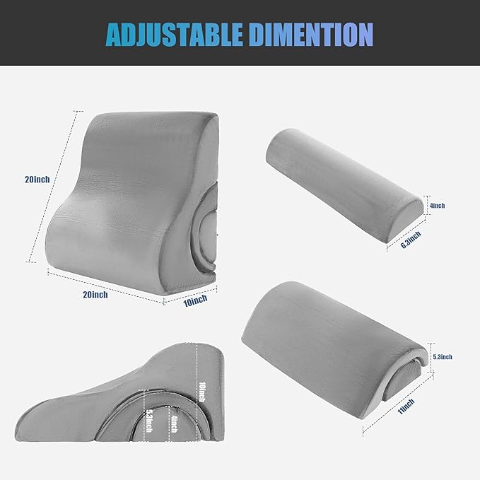 ROYALAY 3 PCS Adjustable Wedge Pillow for Sleeping, 3-in-1 High-Density Foam Wedge Pillow Set, Sleeping Wedge Pillow for Adults, Incline Bed Wedge Pillow for Back, Neck, Leg Support, Acid Reflux, grey