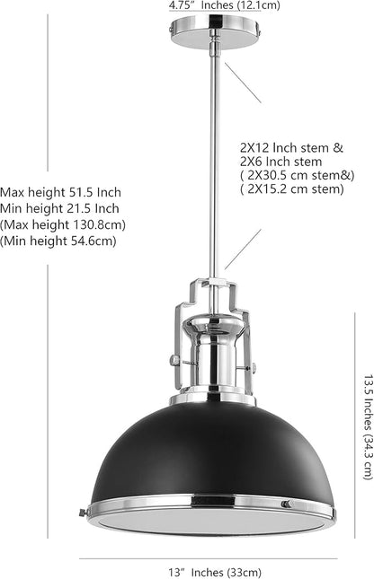 JONATHAN Y JYL9536B Homer 13" Adjustable Iron/Glass Vintage LED Kitchen Pendant for Living Room Bedroom, Classic Cottage, Black/Chrome