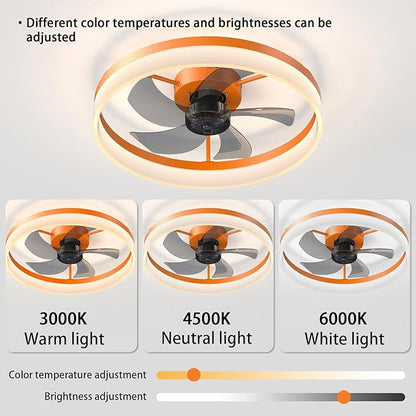 Ceiling Fan with Remote Control Memory Functions 21dB Low Noise 6 Adjustable Speeds Dimmable Led Ceiling Fan for Hallways Balconies Patios Orange Color