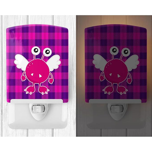 Caroline's Treasures BB9118CNL Monster Angel on Plaid Ceramic Night Light Compact, UL-Certified, Ideal for Bedroom, Bathroom, Nursery, Hallway, Kitchen, 6x4x3, Multicolor
