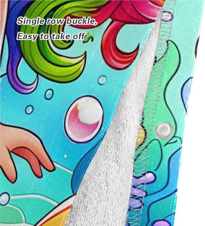 senya Mermaid Kids Beach Towel, Cartoon Color Mermaid Hooded Bath Pool Beach Towel Wrap Cover-ups Beach Poncho for Boys Girls