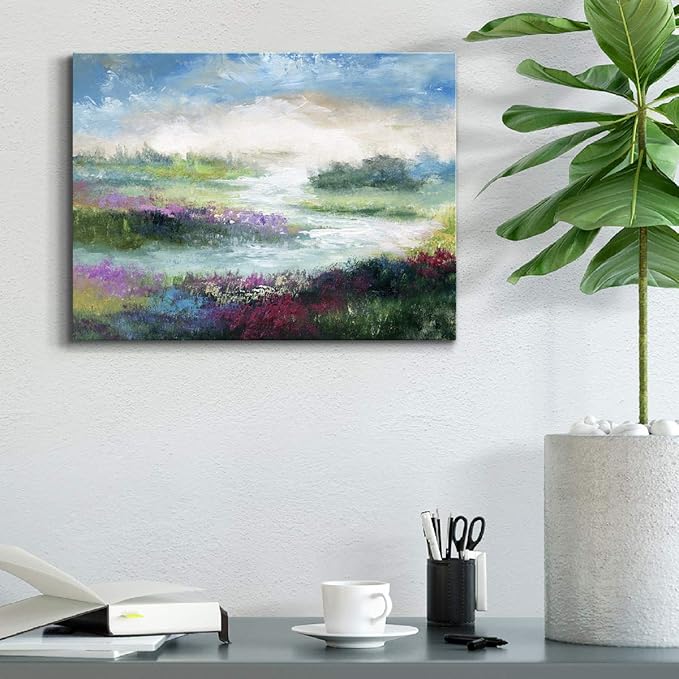 Renditions Gallery Canvas Flowers Wall Art Modern Decorations Paintings Colorful Floral Meadow Glam Nature Abstract Wall Hanging Artwork Prints for Bedroom Office Kitchen - 8"x12" LT33
