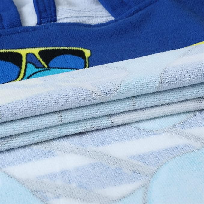 Dinosaur Bath Towel for Toddler Boys, Pool Hooded Towel for Kids, Hooded Bath Beach Towel Poncho for Bath/Pool/Beach Swim Cover with Drawstring Bag (Blue Dinosuar (24x24 inches))